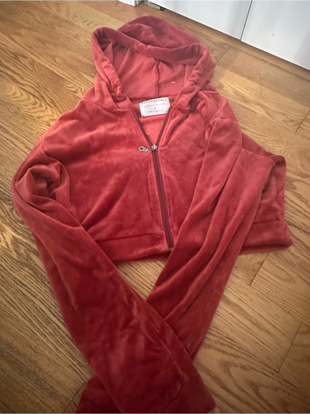 Aeropostale Plush Zip Hoodie in Rust